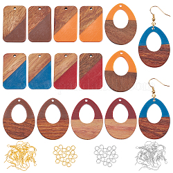 Olycraft charm dangle earring kit de fabricación de diy para niña mujer, incluyendo colgantes de resina opaca y madera de nogal, ganchos de hierro para pendientes y anillos de salto, color mezclado, colgantes: 16pcs / set