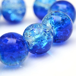 Cuisson peints en verre craquelé brins de perles, ronde, bleu, 8mm, Trou: 1.3~1.6mm, Environ 100 pcs/chapelet, 31.4 pouce