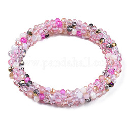 Bracelet extensible au crochet en perles de verre, bracelet népal de mode pour les femmes, rose, diamètre intérieur: 1-7/8 pouce (4.7 cm)