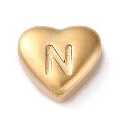 201 perline in acciaio inossidabile, oro, cuore, lettera n, 7x8x3.5mm, Foro: 1.5 mm