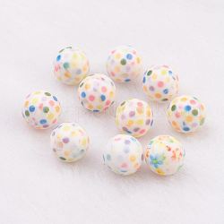Perles en résine peintes par pulvérisation, avec motif à pois, ronde, colorées, 10mm, Trou: 2mm