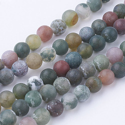 Chapelets de perle en agate indienne naturelle, ronde, mat, 6~6.5mm, Trou: 1mm, Environ 60 pcs/chapelet, 14.9 pouce (38 cm)