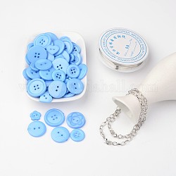 Free Tutorial DIY Jewelry Sets For Bracelet Making, Mixed Acrylic Buttons, Copper Wire and Iron Bracelets, Cornflower Blue, 205mm