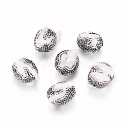 Natur kultivierten Süßwasser Perlen, mit Fimo Strass, Oval, weiß, 26~32x19~23x13~16 mm, Bohrung: 1.4 mm