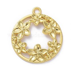 Zinc Alloy Open Back Bezel Pendants, For DIY UV Resin, Epoxy Resin, Pressed Flower Jewelry, Flat Round with Flower, Golden, 34x29.5x4mm, Hole: 3mm