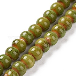 Handmade Fancy Antique Glazed Porcelain Ceramic Round Beads Strands, Yellow Green, 6mm, Hole: 2mm, about 60pcs/strand, 12.59 inch