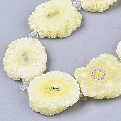 Galvaniques perles de quartz naturel brins, quartz solaire, teinte, fleur, champagne jaune, 12~25x12~25x5mm, Trou: 1.2mm, Environ 9~10 pcs/chapelet, 7.87 pouce (20 cm)