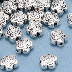 Tibetischer stil legierung perlen, Blume, Antik Silber Farbe, Bleifrei und cadmium frei, 6x6x3 mm, Bohrung: 1 mm