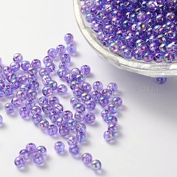 Eco-Friendly Transparent Acrylic Beads, Round, AB Color, Medium Orchid, 6mm, Hole: 1.5mm, about 4000pcs/500g