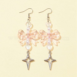 Boucles d'oreilles pendantes en acrylique nœud papillon et coeur pour femme, boucles d'oreilles étoile 304 en acier inoxydable pour femme, rose, 94mm, pin: 0.6 mm
