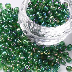 6/0 perles de rocaille rondes en verre, couleurs transparentes arc, trou rond, vert foncé, 6/0, 4mm, Trou: 1.5mm, environ 500 pcs/50 g, 50 g / sac, 18 sacs/2 livres