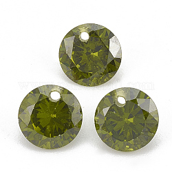 Charms de circonio cúbico, facetados, plano y redondo, verde oliva, 6x3.5mm, agujero: 0.8 mm