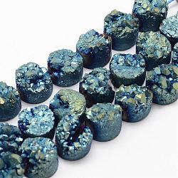 Elettrodeposte druzy naturale filoni cristallo di quarzo di perline, rotondo e piatto, tinto, blu, 7~12x5~10mm, Foro: 1.5 mm, circa 16pcs/filo, 7.8 pollice