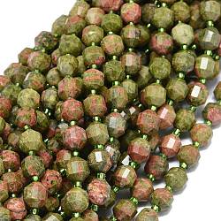 Chapelets de perles en unakite naturelle, avec des perles de rocaille, facette, Toupie, perles de prisme à double pointe, 9~10.5x8~10mm, Trou: 0.8mm, Environ 31 pcs/chapelet, 15.16 pouce (38.5 cm)