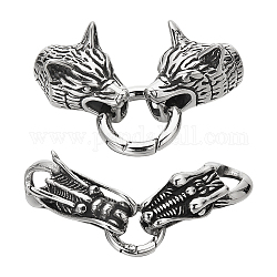UNICRAFTALE 2 Sets 2 Styles 304 Stainless Steel Spring Gate Rings Tibetan Style O Rings Antique Silver Wolf Head Rings Dragon Head Rings Cord Ends Clasps Leather Bracelet Making for Jewelry Making