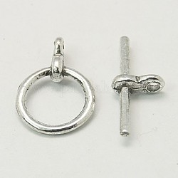Tibetischen Stil Knebelverschlüsse, Bleifrei und Cadmiumfrei und Nickel frei, Ring, Antik Silber Farbe, Ring: 12 mm, Bar: 19x3 mm, Loch; 2 mm