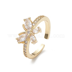 Bague de manchette papillon en zircone cubique transparente, bijoux anneau ouvert pour femme, véritable 16k plaqué or, 2mm, diamètre intérieur: 16.5 mm