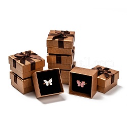 Anello scatole di cartone, con il bowknot, quadrato, sella marrone, 50x50x30mm