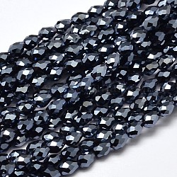 Faceted Teardrop Full Plated Electroplate Glass Beads Strands, Hematite Plated, 5x3mm, Hole: 1mm, about 100pcs/strand, 17.7 inch~19.6 inch