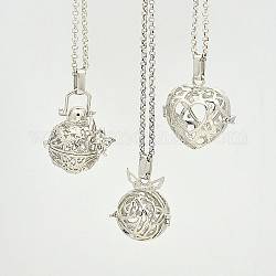 Brass Hollow Cage Pendants, For Chime Ball Pendant Necklaces Making, Mixed Shape, Platinum, 26~35x24~33x19~22mm, Hole: 3x8mm