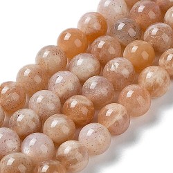 Chapelets de perles de sunstone naturelle naturelles, Grade A +, ronde, 10mm, trou: 0.9 mm ~ 1 mm, Environ 19~20 pcs/chapelet, 7.28 pouce ~ 7.67 pouces (18.5 cm ~ 19.5 cm)