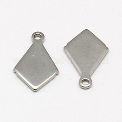 304 colgante de etiqueta en blanco de estampado de acero inoxidable, diamante, color acero inoxidable, 13x9x1mm, agujero: 1 mm