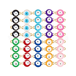 Placage sous vide 304 connecteurs en émail en acier inoxydable, rond et plat avec des mauvais œil, couleur mixte, 14.5x10x4.5mm, Trou: 1.4mm, 10 couleurs, 4 pcs / couleur, 40 pcs / boîte