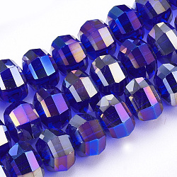 Galvanisieren Glasperlen, ab Farbe plattiert, facettiert, Runde, Blau, 8x7 mm, Bohrung: 1.2 mm, ca. 72 Stk. / Strang, 18.5 Zoll