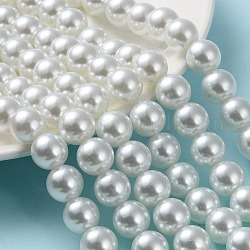 Backen gemalt pearlized Glasperlen runden Perle Stränge, weiß, 12 mm, Bohrung: 1.5 mm, ca. 70 Stk. / Strang, 31.4 Zoll
