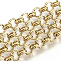 3.28 Feet Vacuum Plating 304 Stainless Steel Rolo Chains, Belcher Chain, Unwelded, Golden, 6x2mm
