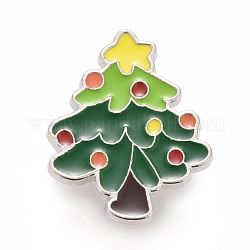 クリスマスツリーのエナメルピン  バックパック服の合金バッジ  プラチナ  グリーン  27x22x1.7mm