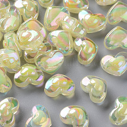 Perles en acrylique transparente, Perle en bourrelet, couleur ab , cœur, jaune clair, 13x17x9.5mm, Trou: 2.5mm, environ 420 pcs/500 g