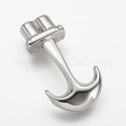304 Stainless Steel Anchor Hook Clasps, For Leather Cord Bracelets Making, Stainless Steel Color, 38x20x6mm, Hole: 4mm