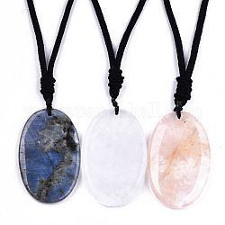 Natural Gemstone Pendant Necklaces, Slider Necklaces, with Random Color Polyester Cords, Oval, 26~29.9 inch(66~76cm)