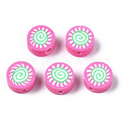 Manuell Polymer Ton Perlen, für DIY Schmuck Bastelbedarf, flach rund mit Sonne, neon rosa , 9.5x4.5~5 mm, Bohrung: 1.6 mm
