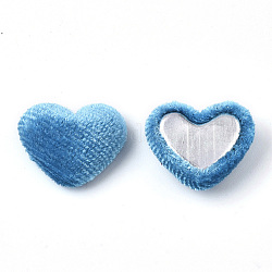 Cabochons couverts de tissu de velours, avec fond en aluminium, cœur, bleu profond du ciel, 14~15x16~17x6~7mm