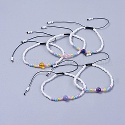 Регулируемые нейлоновые нити детские плетеные браслеты из бисера, с круглыми бусинами из натурального смешанного камня и стеклянными бусинами, 1-7/8 дюйм (4.9 см)
