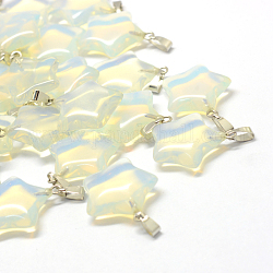 Star Opalite Pendants, with Platinum Tone Brass Findings, 22~23x20~24x5~7mm, Hole: 2x7mm