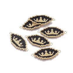Liens de perles de rocaille japonaises miyuki & toho, motif de tissage, oeil avec couronne, noir, 17.5~18x34~35x1.7mm, Trou: 2.5mm