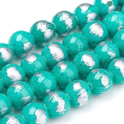 Natürliche Jade Perlen Stränge, gebürstete silberne Farbe, gefärbt, Runde, dunkeltürkis, 8 mm, Bohrung: 0.8 mm, ca. 50 Stk. / Strang, 15.7 Zoll (40 cm)