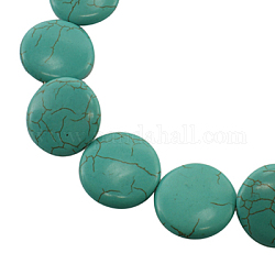 Perles en pierres gemme, turquoise synthétique, plat rond, turquoise foncé, 12x6mm, Trou: 1.5mm
