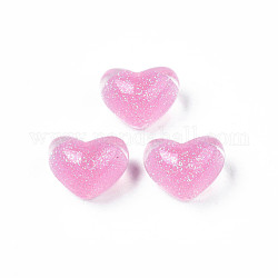Полупрозрачные акриловые кабошоны, с блеском порошок, сердце, розовый жемчуг, 14x18x12 мм