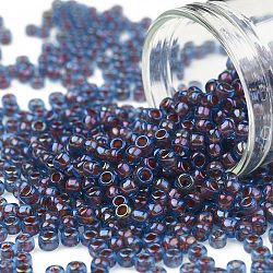 Toho perles de rocaille rondes, Perles de rocaille japonais, (381) intérieur couleur aqua / oxblood doublé, 8/0, 3mm, Trou: 1mm, environ 222 pcs/10 g