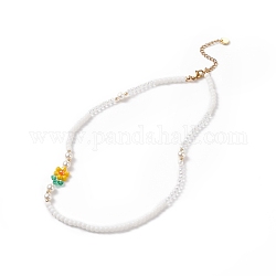 Handmade Millefiori Glass Flower & Shell Pearl Beaded Necklace for Women, Colorful, 17.36 inch(44.1cm)