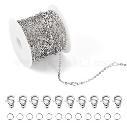 Pandahall diy chaîne bracelet collier kit de fabrication, comprenant 304 chaîne à maillons en forme de cœur en acier inoxydable, des anneaux de saut et des fermoirs, couleur inoxydable, chaîne : 5 m/sac