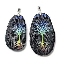 Gros pendentifs en agate naturelle, Breloques arbre de vie avec bélières en métal plaqué platine, teints et chauffée, colorées, 48~65x27~46x5.5~6mm, Trou: 5x3mm