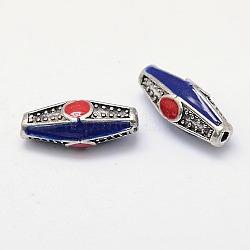 Antique Silver Plated Bicone Brass Enamel Beads, Nickel Free, Dark Blue and Crimson, 17x7x7mm, Hole: 1mm