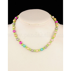 Collane di perle in acrilico elastico per i bambini, con spruzzo verniciato perle sintetiche, giallo verde, 16.5 pollice