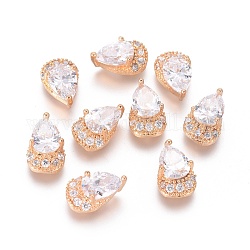 Alloy Cabochons, Nail Art Decoration Accessories, with Cubic Zirconia, teardrop, Clear, Real 18K Gold Plated, 10x7mm