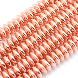 Electroplate Non-magnetic Synthetic Hematite Beads Strands, Grade AA, Long-Lasting Plated, Rondelle, Rose Gold Plated, 8x3mm, Hole: 1mm, about 116pcs/strand, 15.7 inch(40cm)
